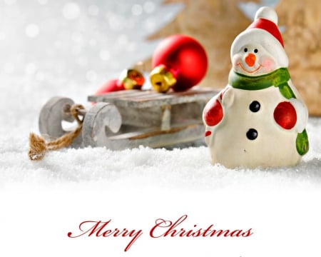 Merry Christmas - snowman, balls, figurine, christmas