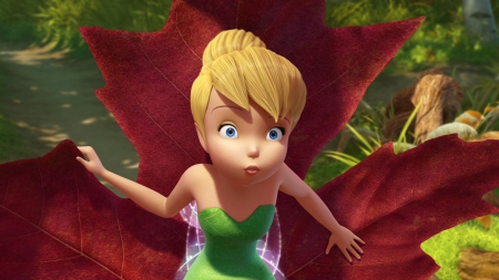 Secret of the wings (2012) - blonde, tinker bell, secret of the wings, autumn, red, green, movie, fairy, cute, leaf, disney