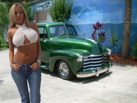 Why Cowboys Drive Old Chevys... - fun, actors, fashion, cowgirls, style, trucks, garages, women, jeans, beautiful, hot, beaches, models, buildings, fantasy, blondes, location