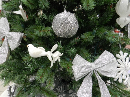 Silver & White Christmas Tree Ornaments - Trees, Ornaments, Decorations, Christmas, Winter Holidays