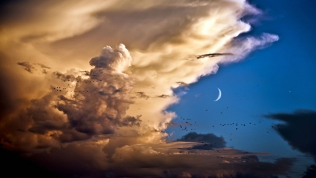 Night Sky - clouds, moon, night, stars, sky