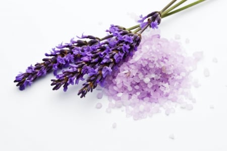 lavender and bath crystals - baths salts, abstract, lavender and baths salts, lavender