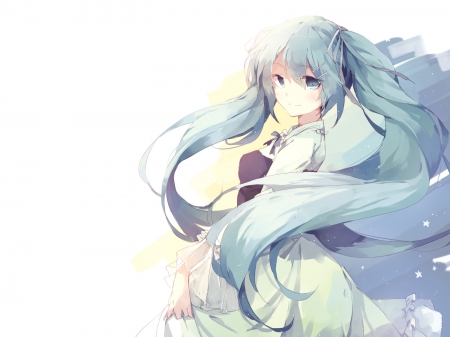 Lovely Hatsune - pretty, vocaloid, anime, dress, long hair, ponytails, ribbons, hatsune miku, blue hair