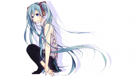 Hatsune Miku - vocaloid, anime, blue hair, ponytails, blue fingernails, hatsune miku, long hair, blue eyes