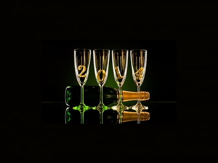 Toast to the New Year - celebration, glasses, black, 2014, gold