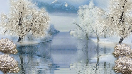 ~*~ Winter ~*~ - lake, landscape, trees, snow, winter