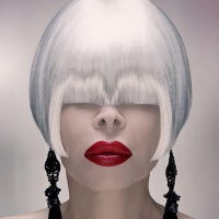 white hair~red lips