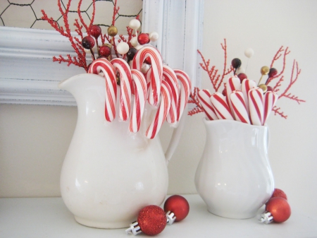 Christmas Candy - white, globes, delicious, decor, red, lollipops, kitchen