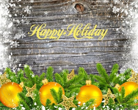 Happy Holiday - decor, flakes, balls, christmas, art