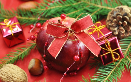 Happy Holiday - decor, red, ribbon, boxes, Christmas