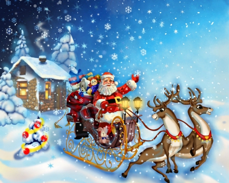 Happy Holiday - santa, snow, sleigh, deer, christmas