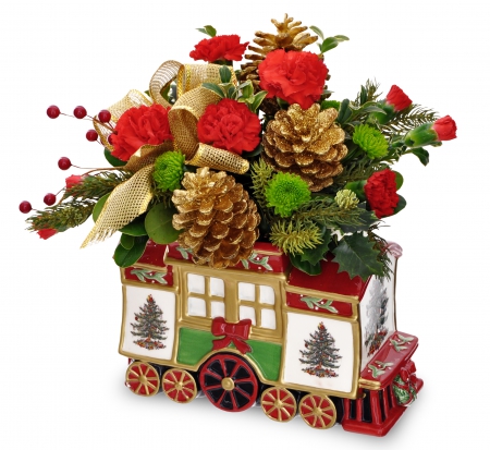 ✿ Christmas Floral ✿ - christmas, arrangement, red, green, floral, golden