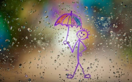 Rainy day - draw, umbrella, water drops, window, rain, pink