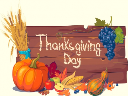 Thanksgiving Day - autumn, wheat, pumpkin, thanksgiving, apples, fruit, bow, corn, leaves, grapes