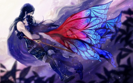 Lucina and Krom - pretty, magic, female, light, emblem, black eyes, weapon, nice, anime boy, lucina, sword, beauty, wings, anime, long hair, dark, male, short hair, fire, hug, taers, anime girl, skirt, beautiful, krom, cool, lovely, sweet, fantasy, awesome, black hair, lover, couple