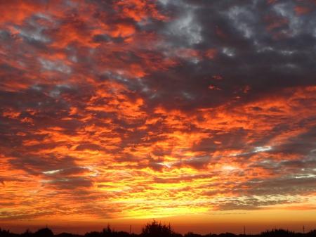 Morning Fire - morning, sky, sunrise, clouds