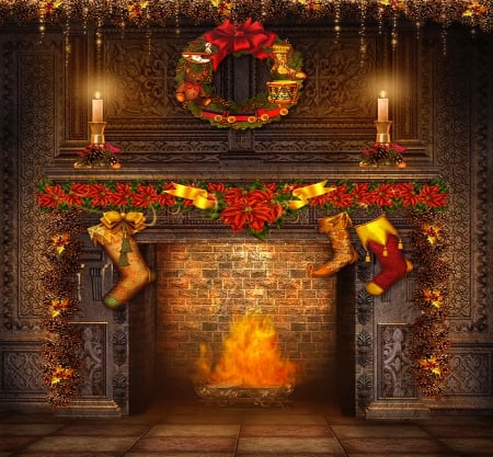 Christmas salon - warm, beautiful, hot, candle, room, christmas, colorful, fire, color