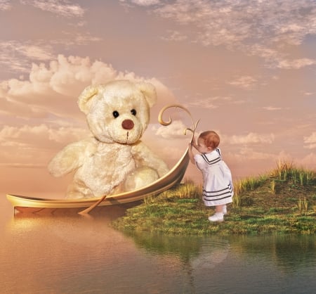 Wonderland - fantasy, wonderland, child, boat