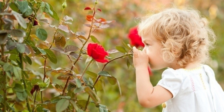 :) - child, flowers, abstradt, red