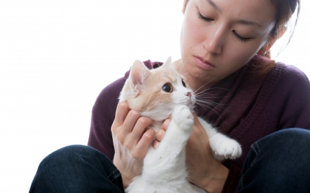 Girl and cat - sleepy, cute, beautiful, cat, sleeping, kitty, cats, hat, cat face, paws, face, animals, pretty, beauty, sweet, kitten, lovely