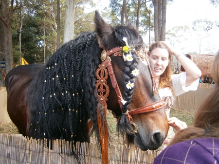 Medievel Horse - brown, horse, mane, braided, animal, medievel, bay