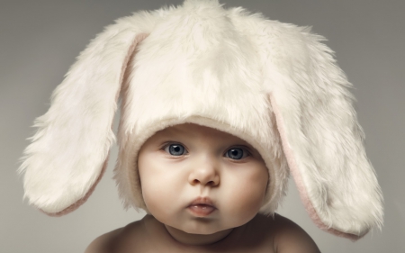 Baby - hat, easter, child, funny, white, ears, rabbit, baby, pink, cute