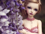 Doll and Purple Flowers