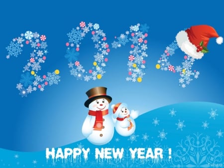 Happy New Year - hat, snowman, scarf, glitter, artwork