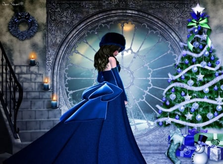 Blue Christmas - holiday, tree, gown, blue