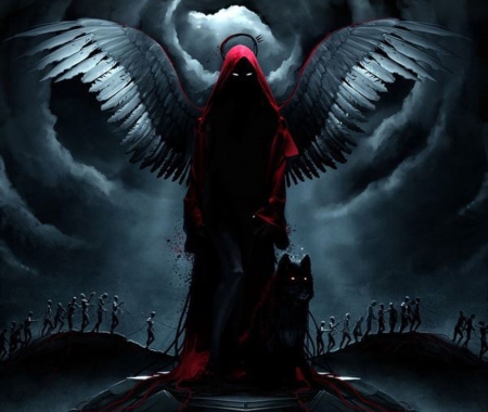 Angel and Wolf - wings, wolf, fantasy, angel