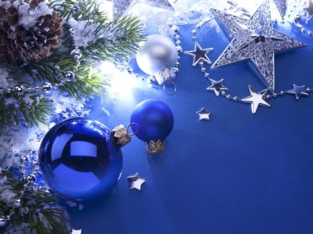 Christmas in blue - star, christmas, blue, pine