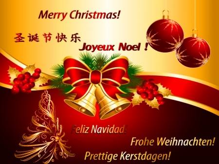 Around the world - languages, bow, greeting, ribbon, christmas