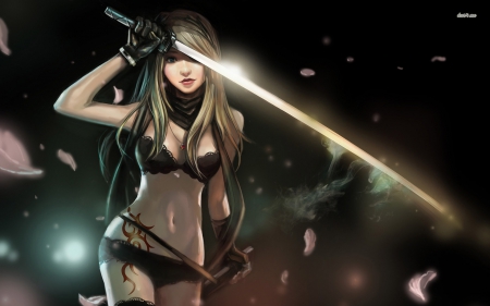 Girl With A Glowing Katana - female, girl, samurai, anime, sword, cute