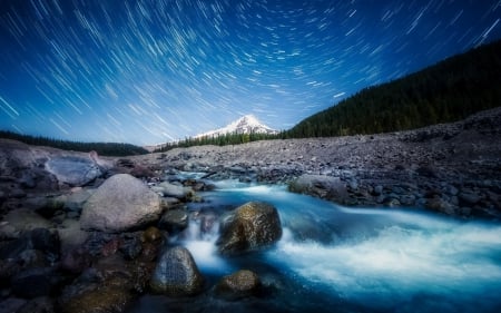 Landscape - river, landscape, mountains, stars, sky