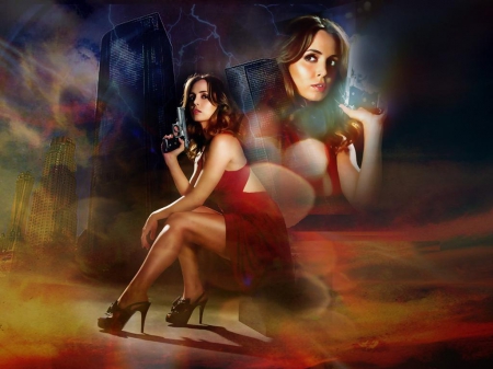 Eliza Dushku - Dushku, pistol, legs, gun, model, Eliza Dushku, actress, Eliza