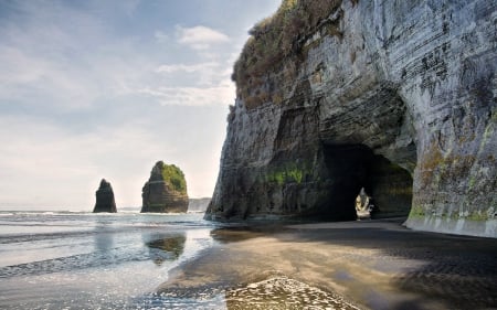 The Three Sisters, New Zealand - nature, beach, new zealand, rocks