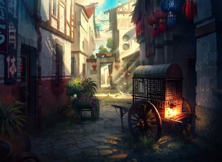 Chinese Street - street, abstract, chinese, digital art