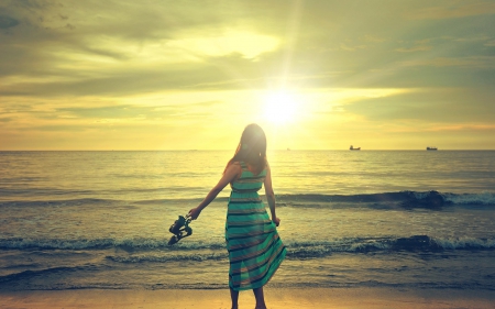 Model - beach, water, sun, model