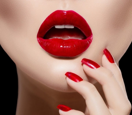 Red Lips - subbotina anna, lips, hand, red, nail polish