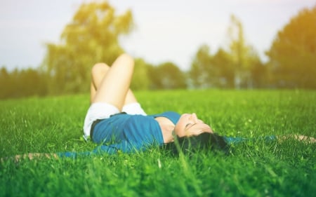 Women - women, grass, lay, model