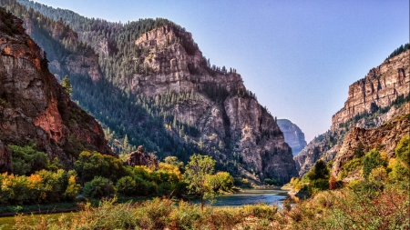 wonderful canyon river hdr - trees, canyon, river, mountains, hdr