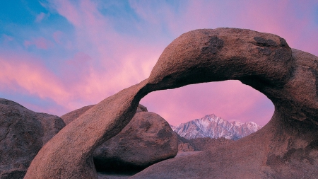 fabulous sandstone rock arch - sandstones, arch, clouds, mountains, desert