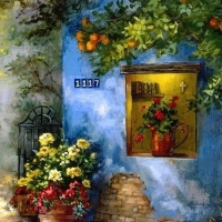 blue beautiful cottage