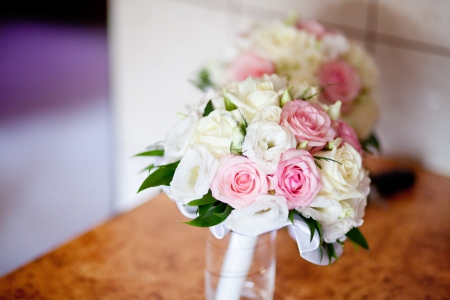 Pastel Bouquet - white, wedding bride, roses, soft, pink, pastel, vase