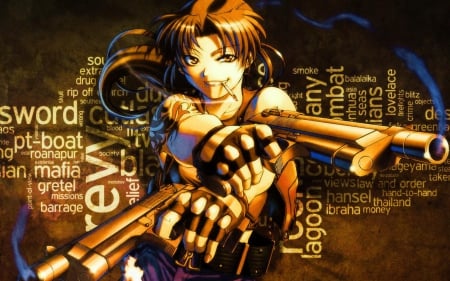 Revy - revvy, black lagoon, long hair, guns, brown hair