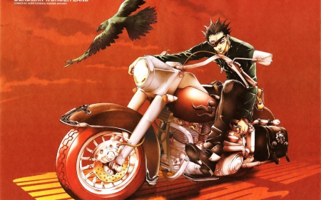 Deadman Wonderland - Bike, I have to finish this anime, Crow, Cant think of a fourth, Motorcycle, Eye Patch, Deadman Wonderland