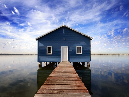 IN MIDDLE OF MOODY WATERS - sky, house, water