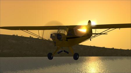 Piper Cub - aircraft, plane, sunset