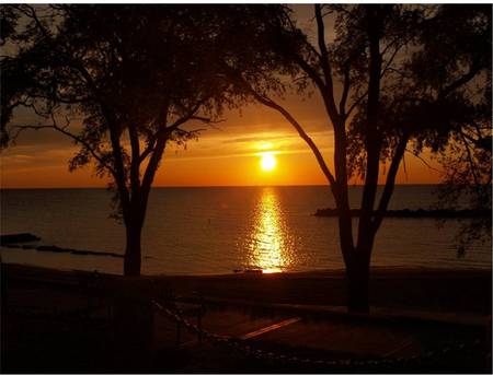 Beautiful Sunset - lake, sunset, orange sky, trees