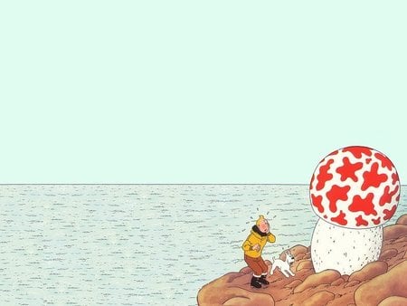 L'Etoile Mysterieuse - mushroom, tintin, comic, milou, cartoons, herge, cool, france, dog, snowy, ocean, cartoon, funny, colored, red, blue, sea